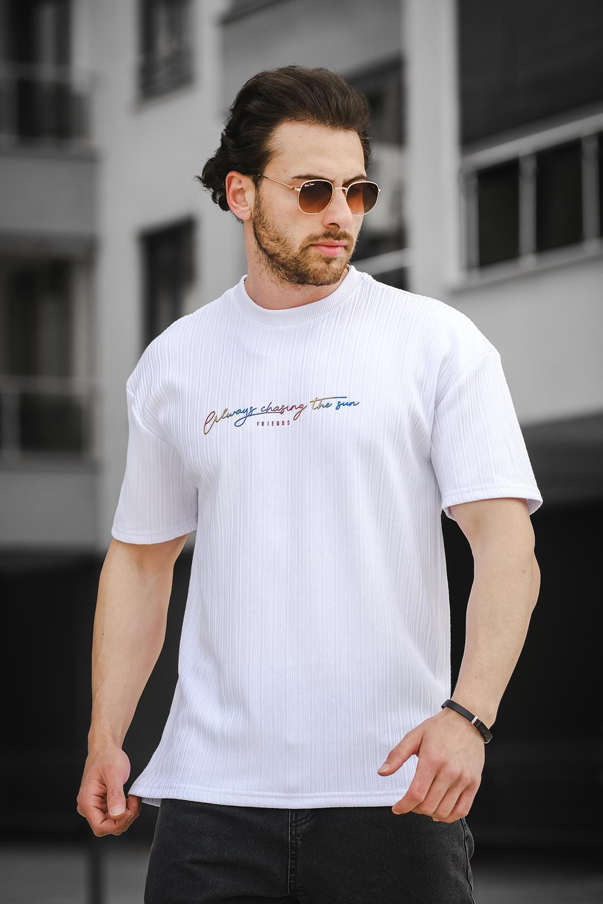 Trc 2788 Baskılı Bisiklet Yaka Oversize Erkek Tshirt