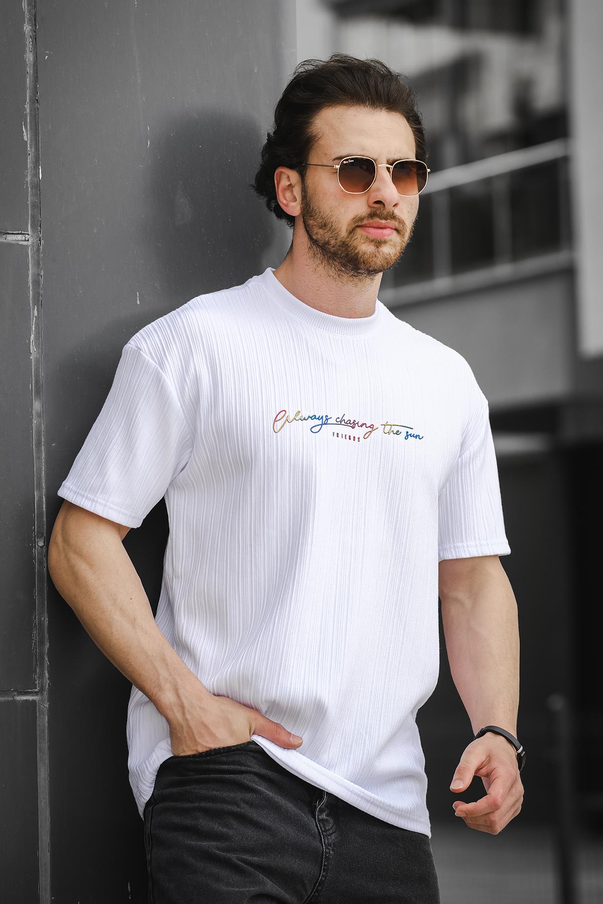 Trc 2788 Baskılı Bisiklet Yaka Oversize Erkek Tshirt