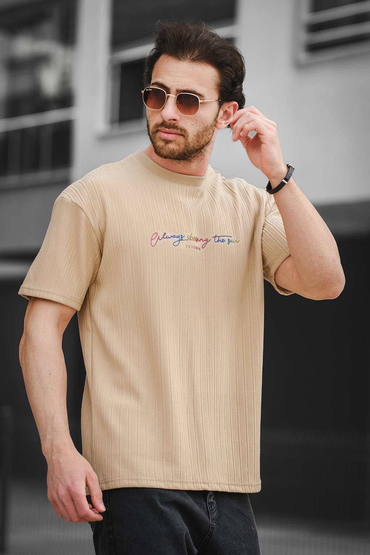 Trc 2788 Baskılı Bisiklet Yaka Oversize Erkek Tshirt