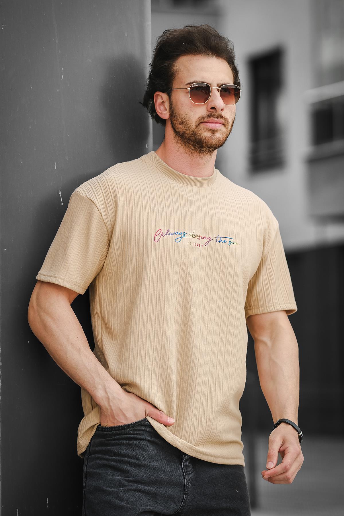 Trc 2788 Baskılı Bisiklet Yaka Oversize Erkek Tshirt