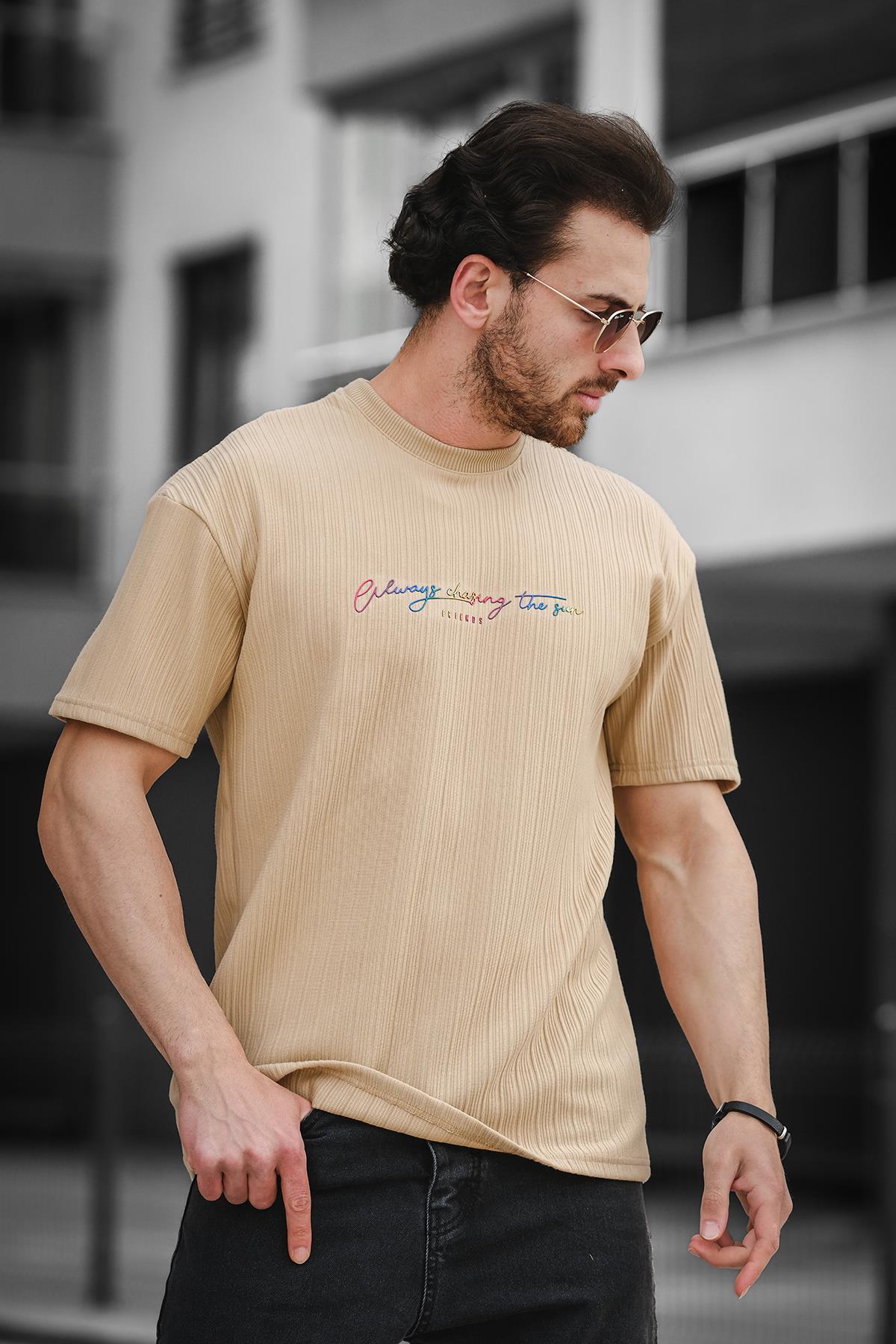 Trc 2788 Baskılı Bisiklet Yaka Oversize Erkek Tshirt