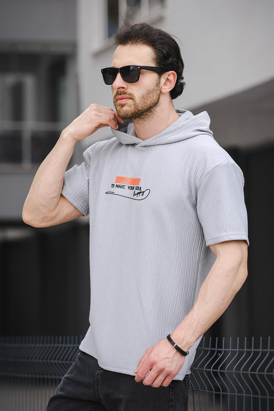 Trc 2789 Baskılı Kapüşonlu Oversize Erkek Tshirt