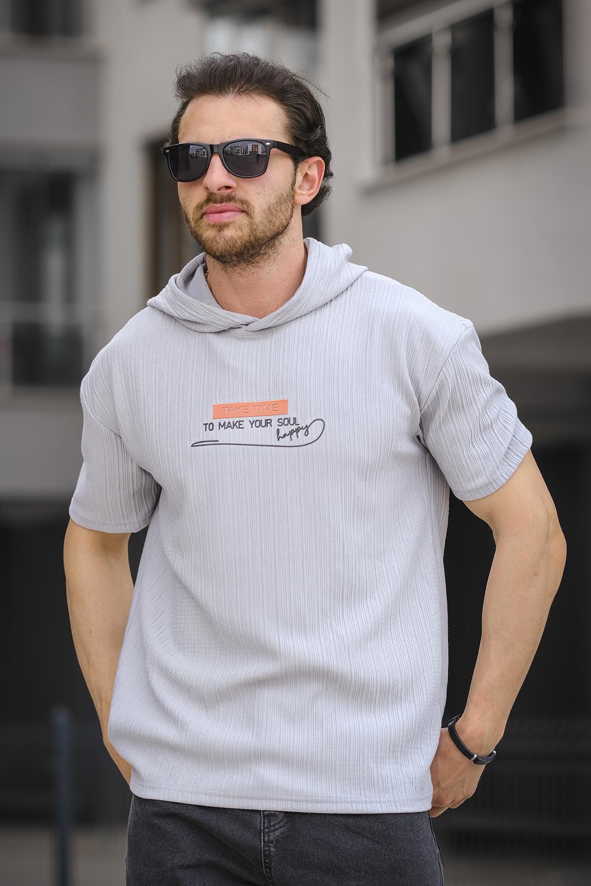 Trc 2789 Baskılı Kapüşonlu Oversize Erkek Tshirt