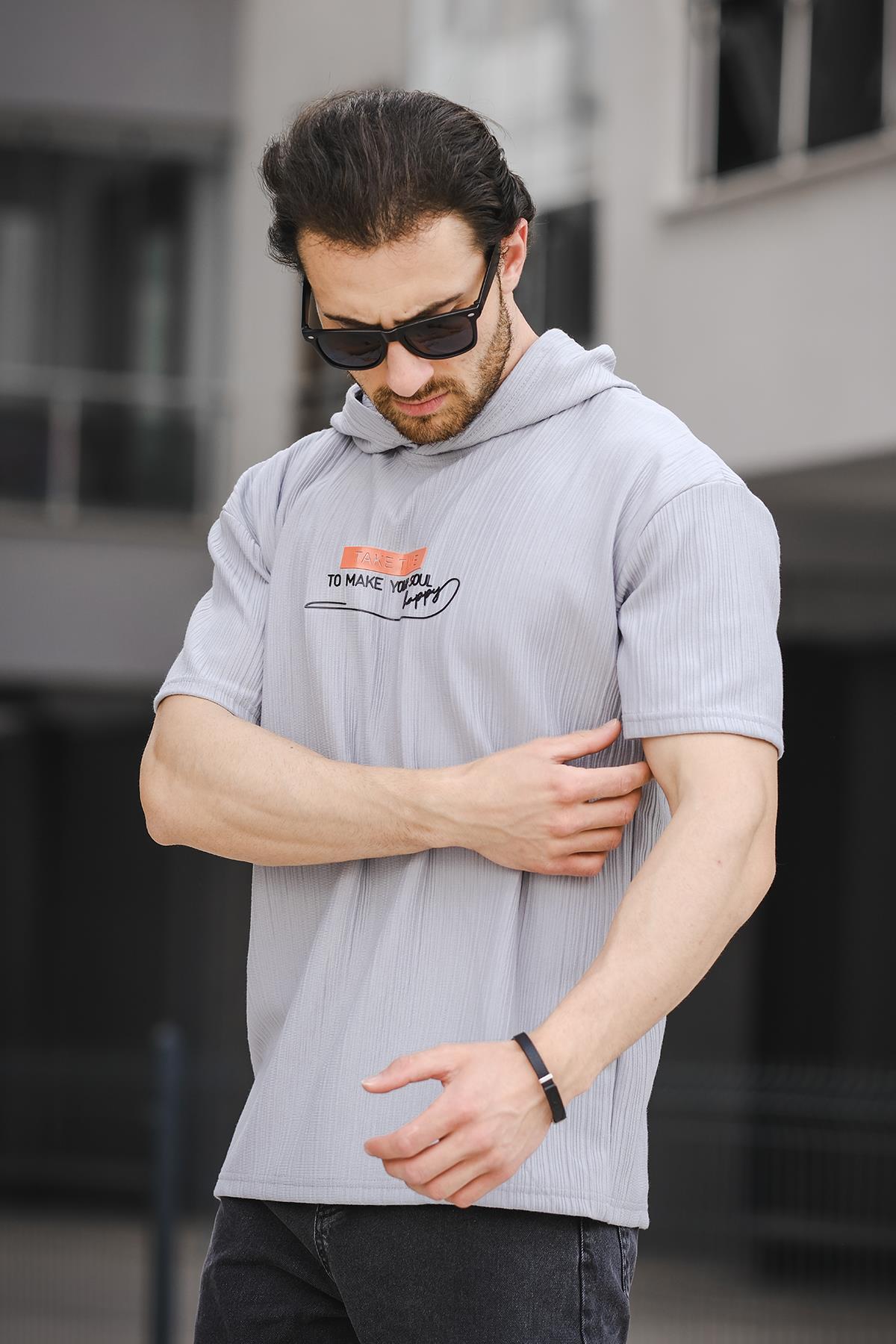 Trc 2789 Baskılı Kapüşonlu Oversize Erkek Tshirt