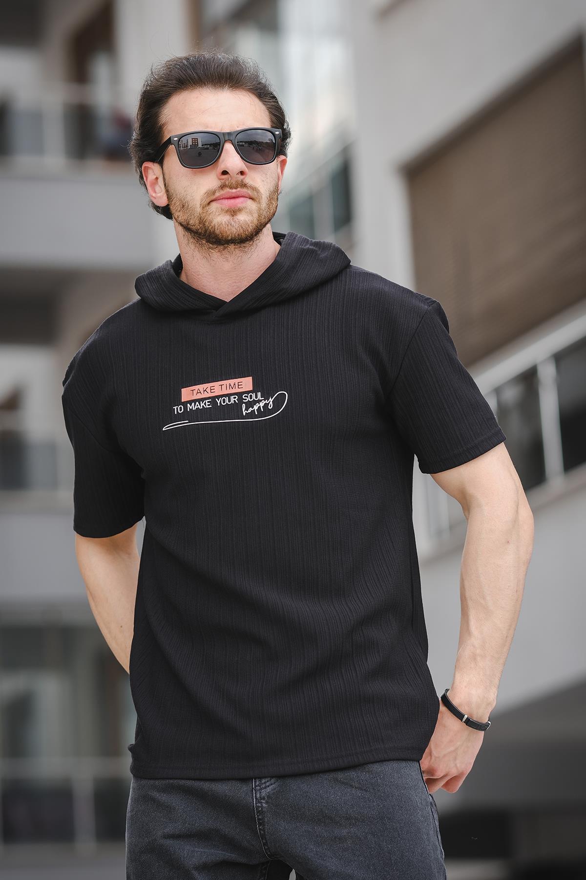 Trc 2789 Baskılı Kapüşonlu Oversize Erkek Tshirt