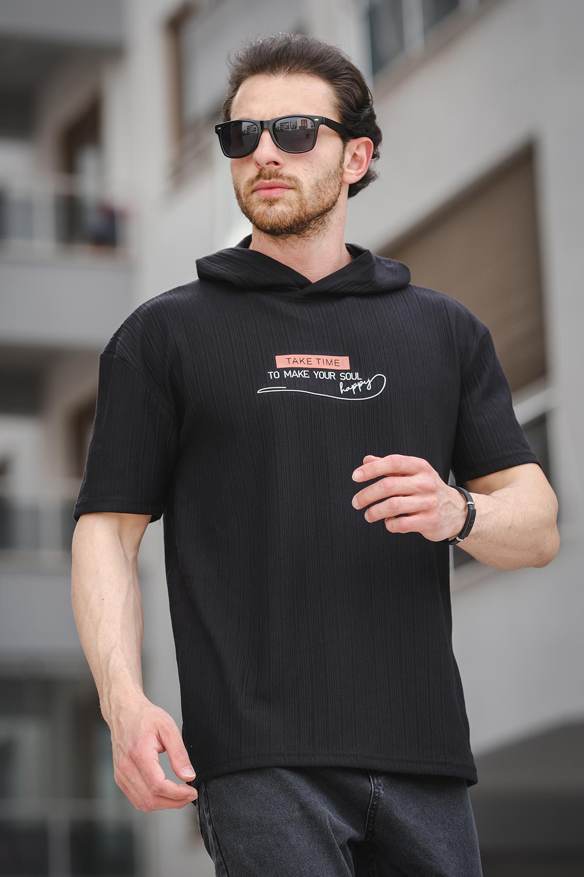 Trc 2789 Baskılı Kapüşonlu Oversize Erkek Tshirt