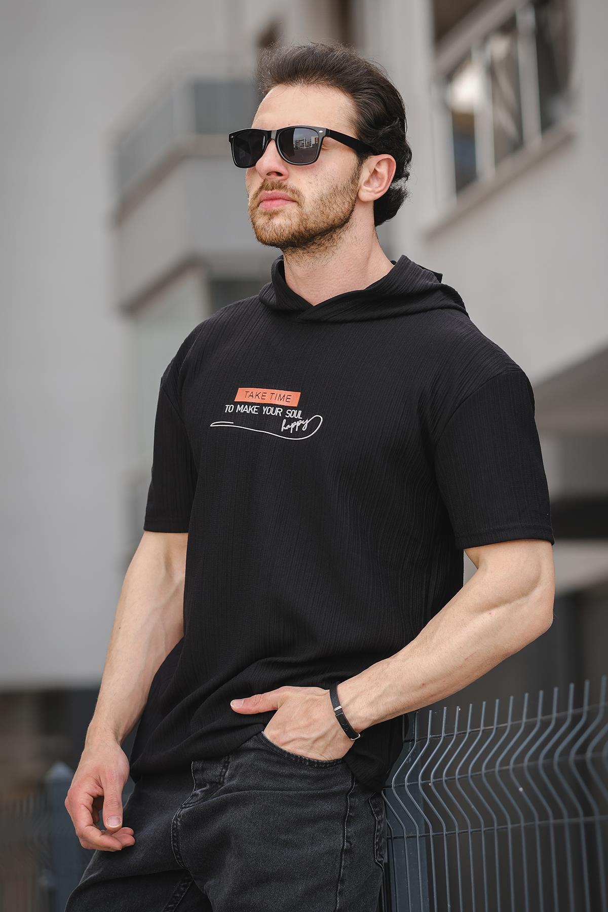 Trc 2789 Baskılı Kapüşonlu Oversize Erkek Tshirt