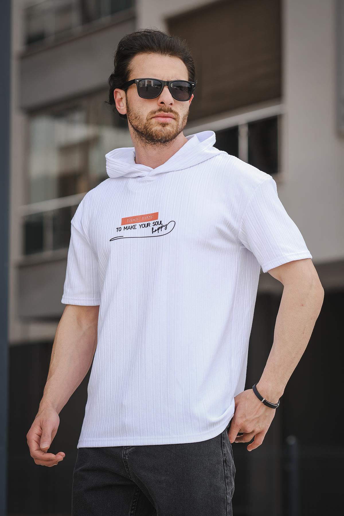 Trc 2789 Baskılı Kapüşonlu Oversize Erkek Tshirt