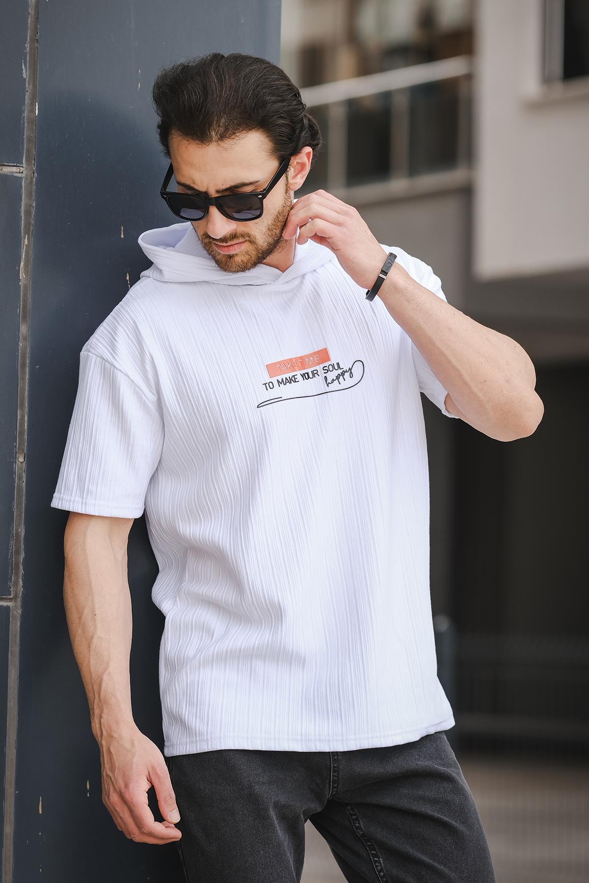 Trc 2789 Baskılı Kapüşonlu Oversize Erkek Tshirt