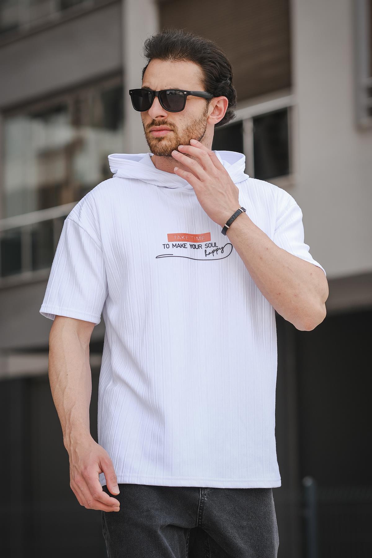 Trc 2789 Baskılı Kapüşonlu Oversize Erkek Tshirt