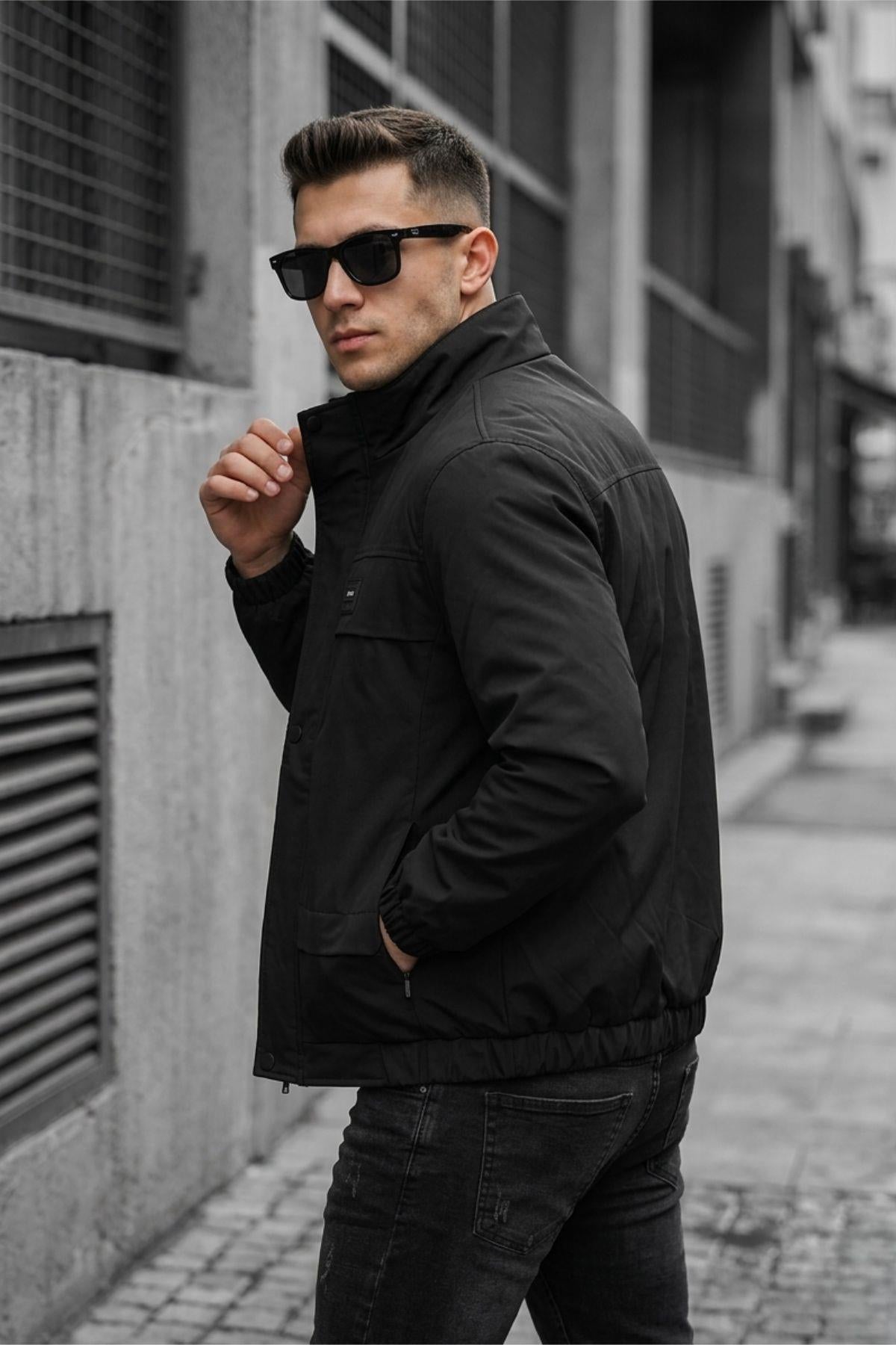 Trend Style Slim Fit Suya Dayanıklı Erkek Mevsimlik Ceket - Fermuarlı ve Cepli