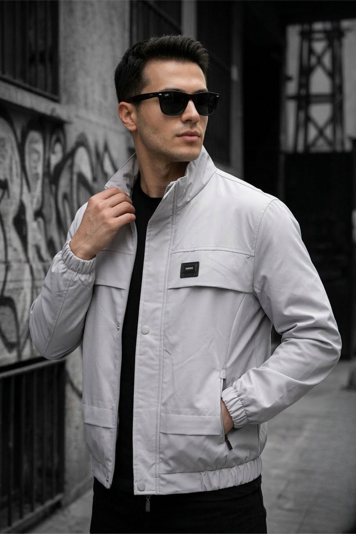 Trend Style Slim Fit Suya Dayanıklı Erkek Mevsimlik Ceket - Fermuarlı ve Cepli