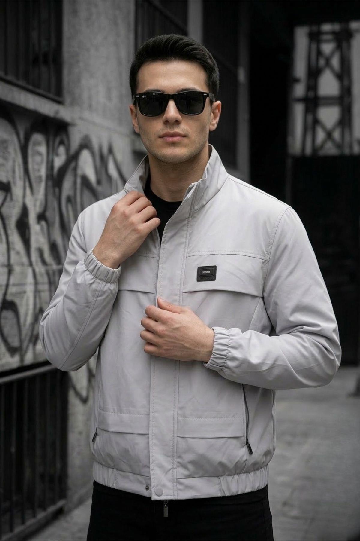 Trend Style Slim Fit Suya Dayanıklı Erkek Mevsimlik Ceket - Fermuarlı ve Cepli