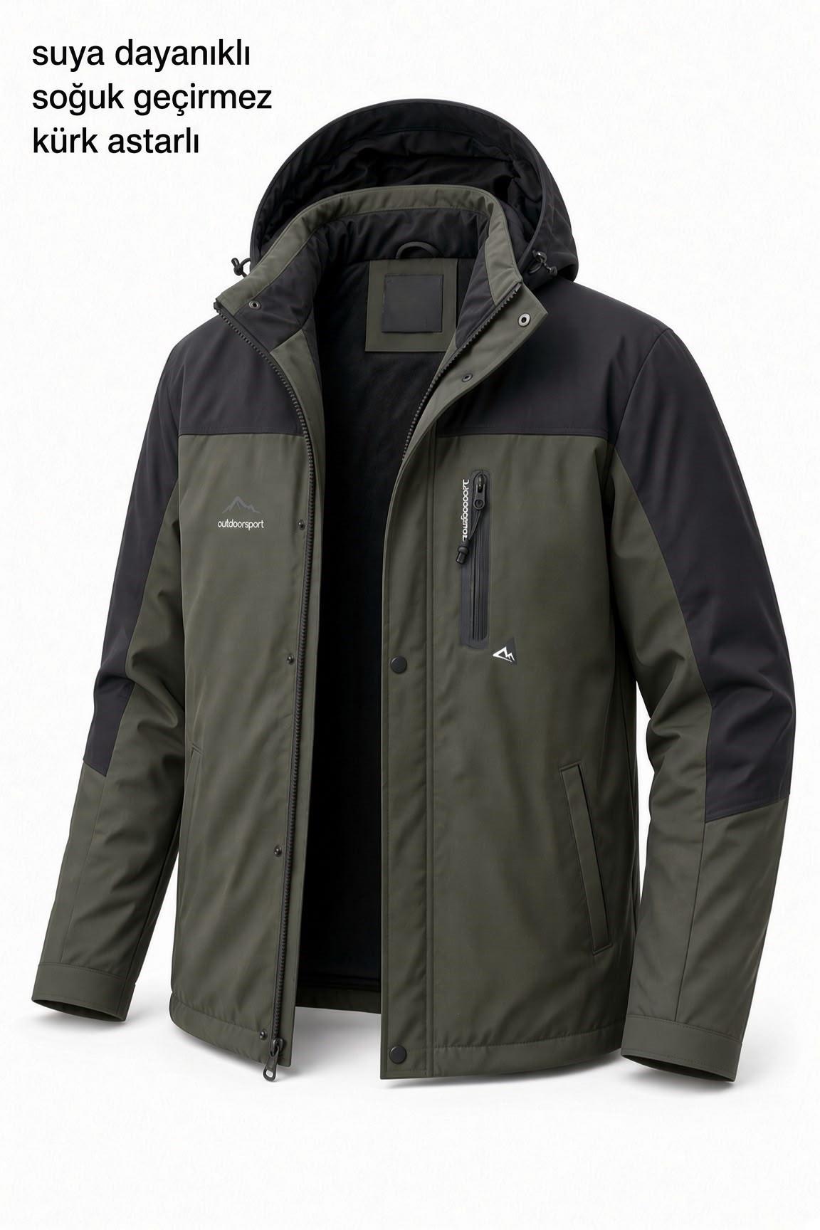 Tuc 1032 İçi Polar/Kürk Astarlı Su İtici Termal Softshell Erkek Mont - Soğuk Geçirmez Spor Kaban