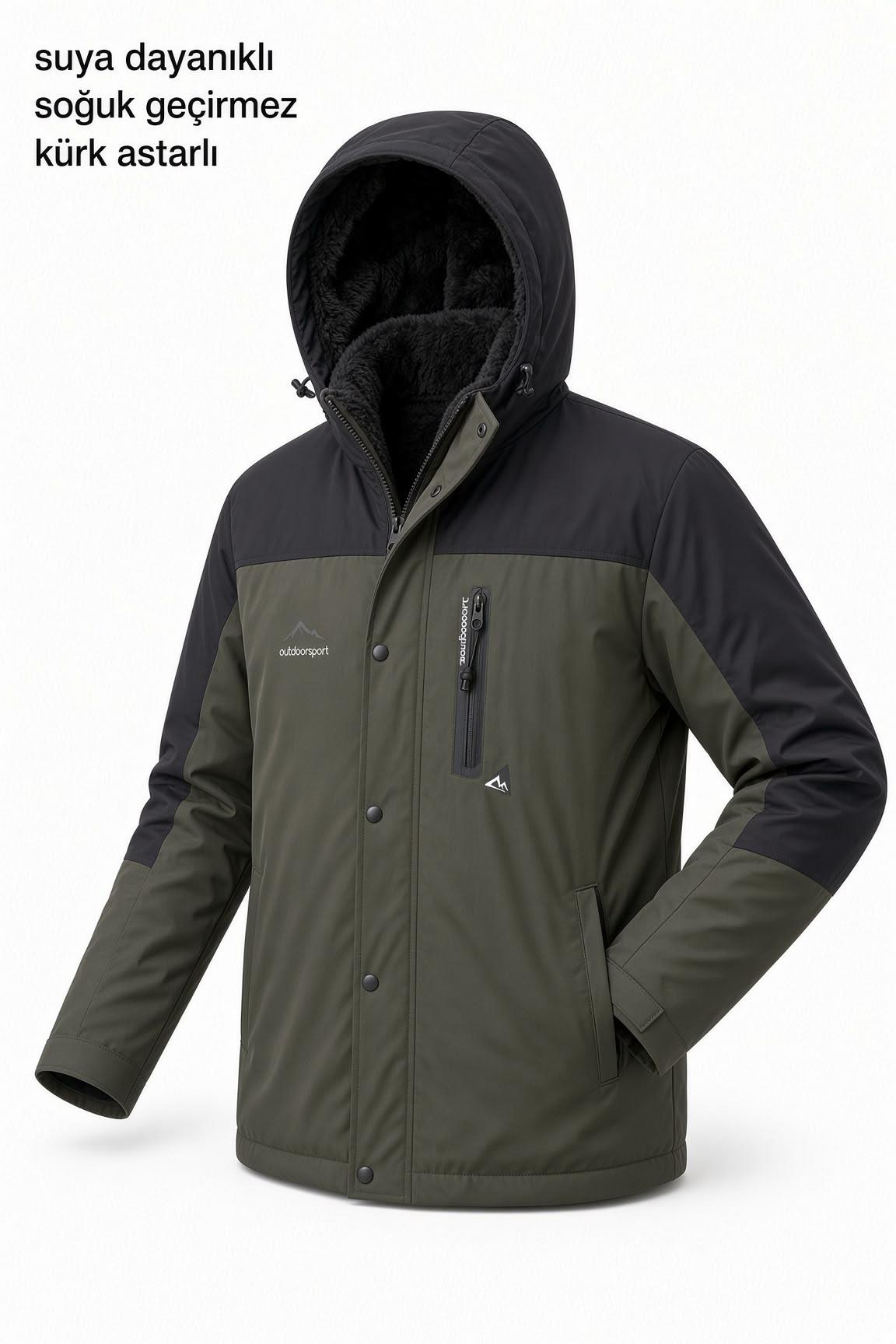 Tuc 1032 İçi Polar/Kürk Astarlı Su İtici Termal Softshell Erkek Mont - Soğuk Geçirmez Spor Kaban