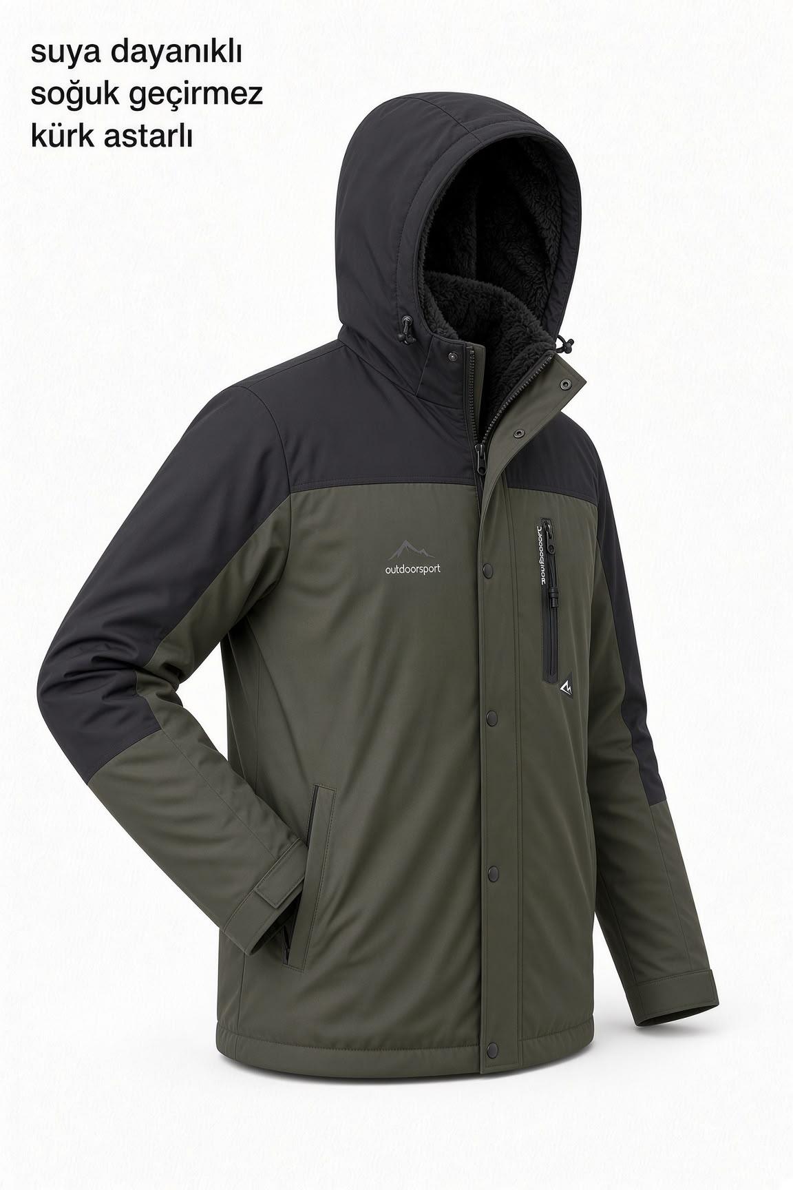 Tuc 1032 İçi Polar/Kürk Astarlı Su İtici Termal Softshell Erkek Mont - Soğuk Geçirmez Spor Kaban