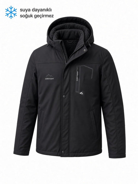 Tuc 2034 İçi Polar/Kürk Astarlı Su İtici Termal Softshell Erkek Mont - Soğuk Geçirmez Spor Kaban Büyük Beden Erkek Mont