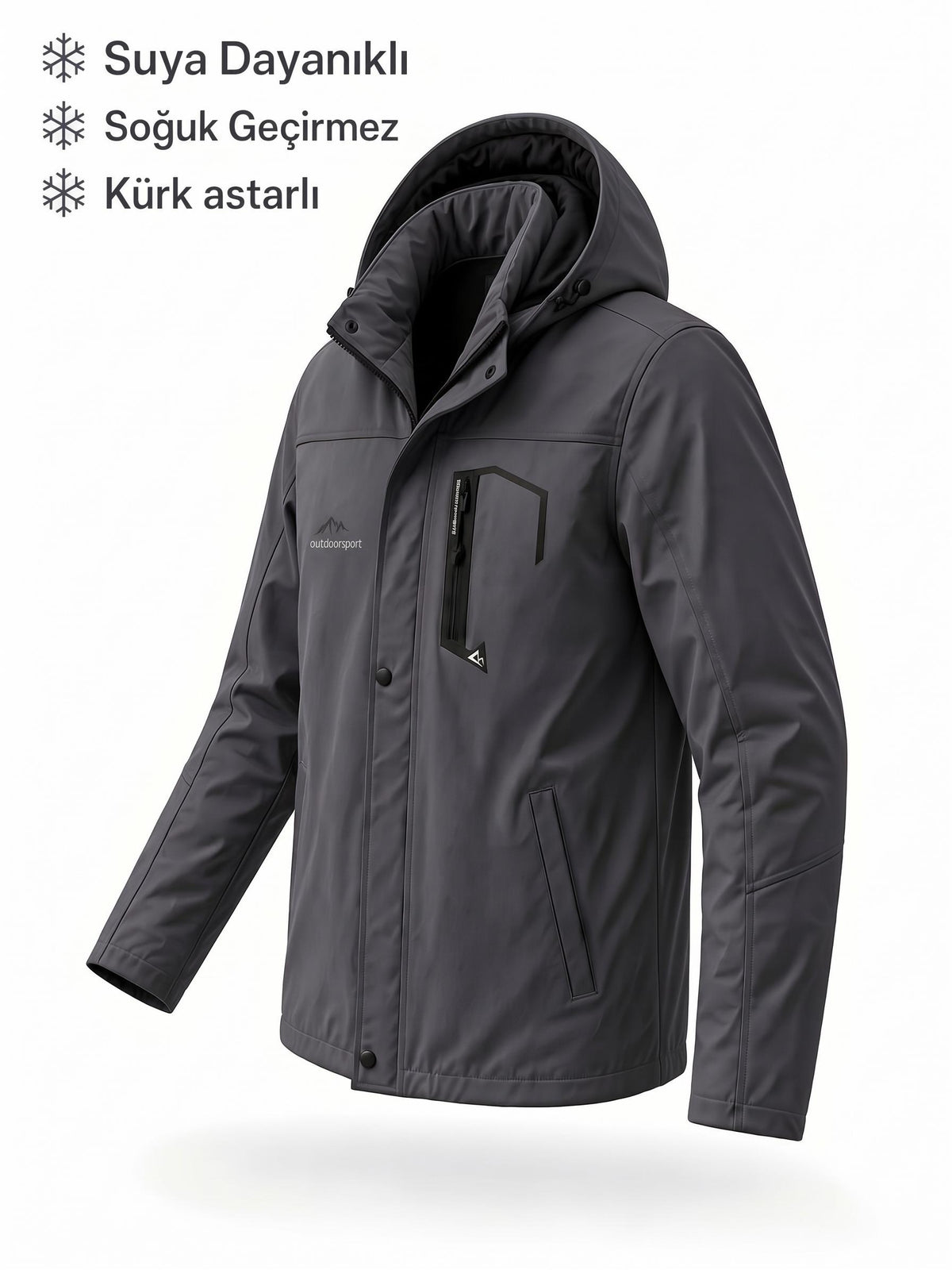 Tuc 2034 İçi Polar/Kürk Astarlı Su İtici Termal Softshell Erkek Mont - Soğuk Geçirmez Spor Kaban Büyük Beden Erkek Mont