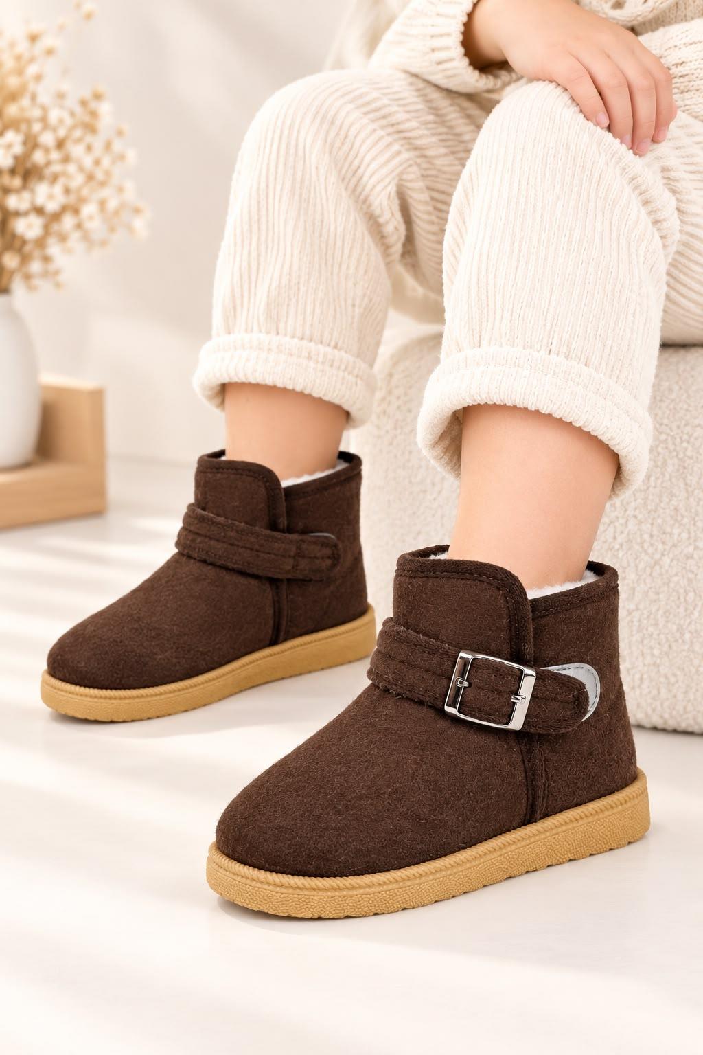Tully Kışlık Süet Görünümlü Tokalı Peluş İçi Yünlü Unisex Bebek Çocuk Bot