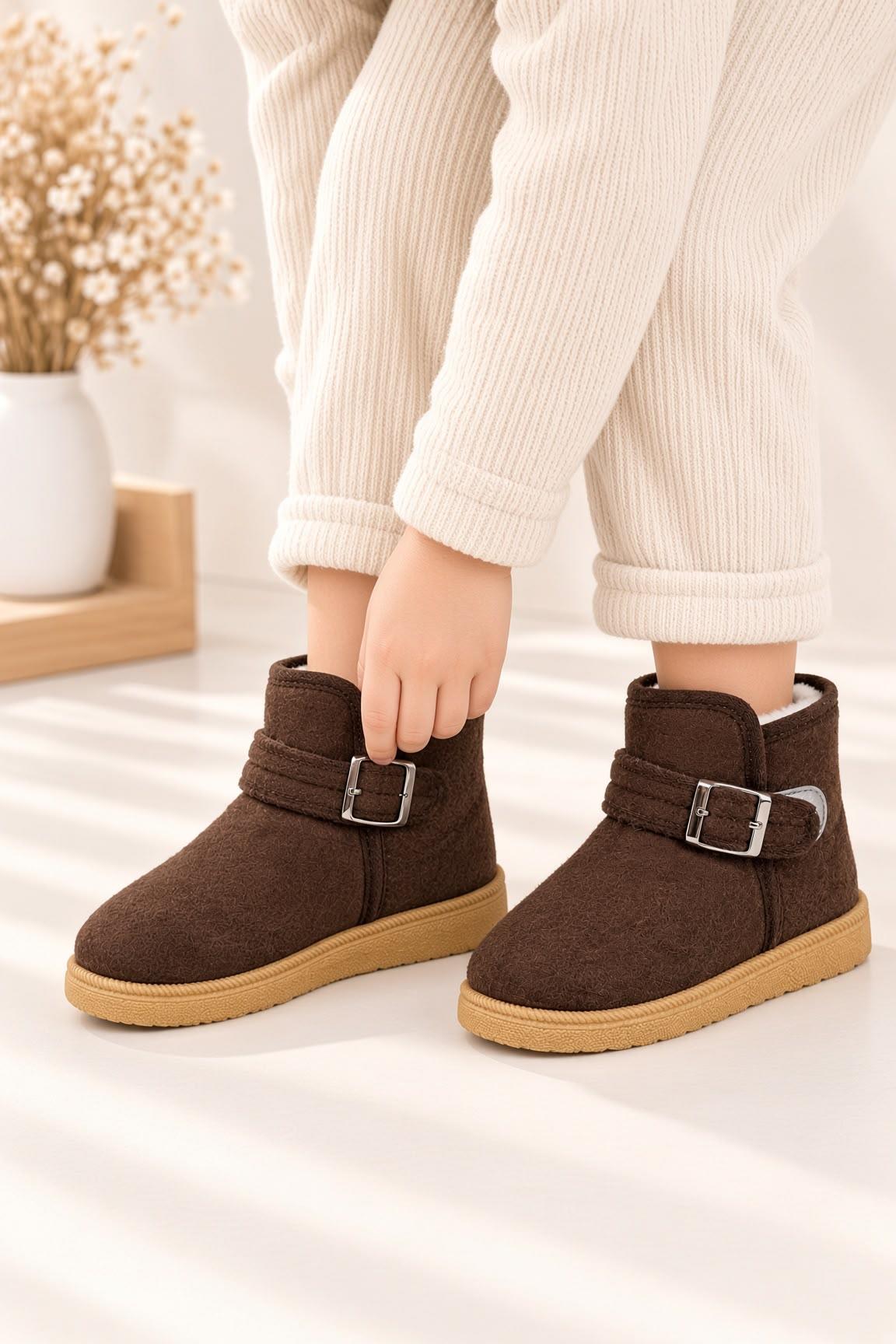 Tully Kışlık Süet Görünümlü Tokalı Peluş İçi Yünlü Unisex Bebek Çocuk Bot