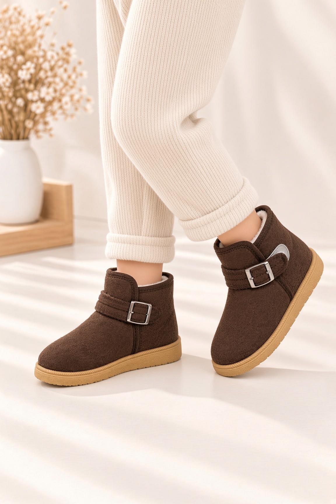Tully Kışlık Süet Görünümlü Tokalı Peluş İçi Yünlü Unisex Bebek Çocuk Bot