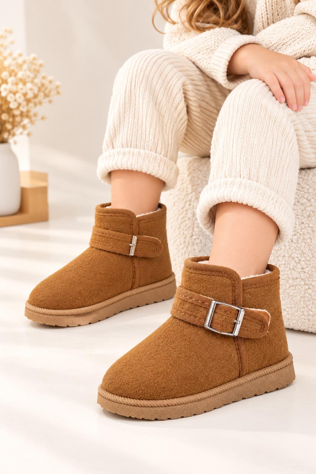 Tully Kışlık Süet Görünümlü Tokalı Peluş İçi Yünlü Unisex Bebek Çocuk Bot