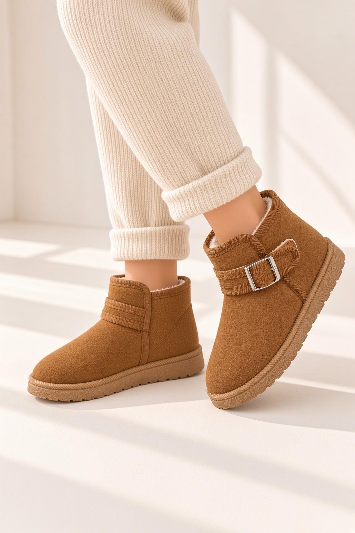 Tully Kışlık Süet Görünümlü Tokalı Peluş İçi Yünlü Unisex Bebek Çocuk Bot