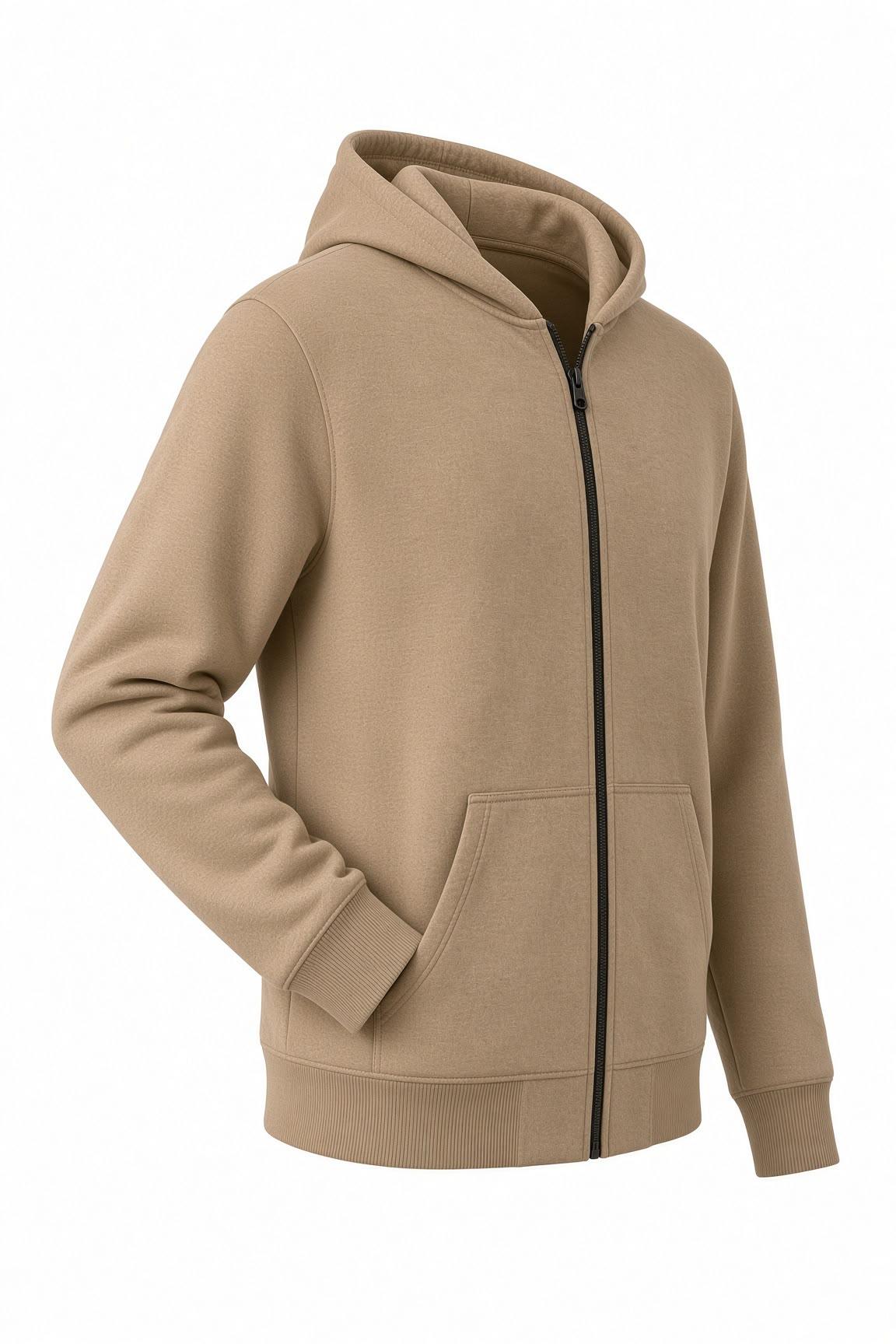 Moxy Unisex Fermuarlı Kapüşonlu İki İplik Şardonlu Sweatshirt Rahat Kalıp Kanguru Cepli Basic Hırka
