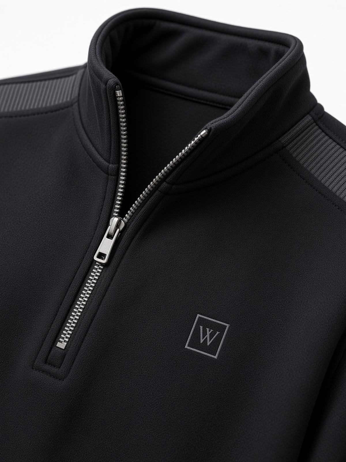 W Üç İplik Pamuk Erkek Yarım Fermuarlı Çizgili Detaylı Sweatshirt