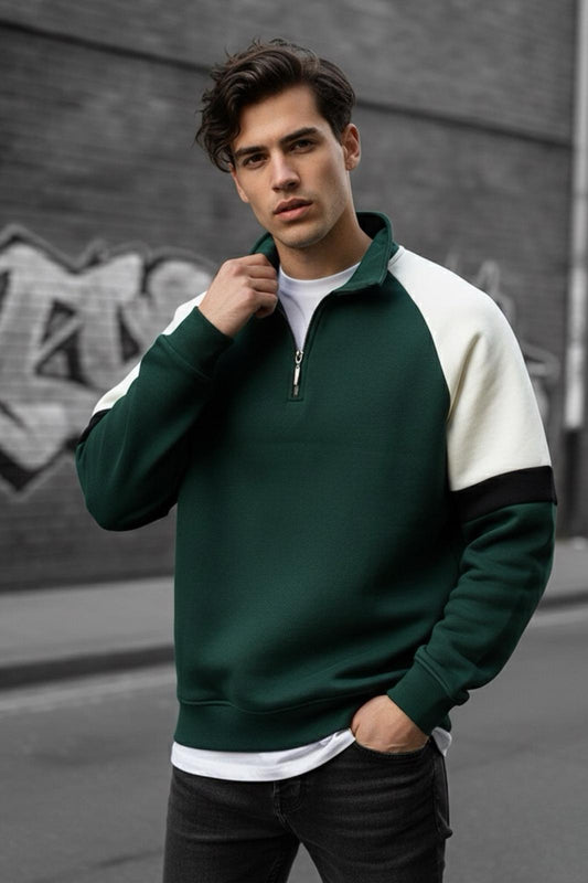 Wesst Üç İplik Şardonlu Yarım Fermuarlı Yaka Erkek Sweatshirt