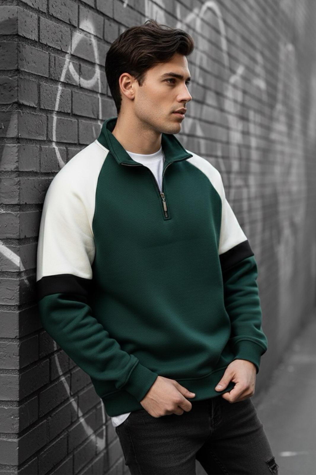 Wesst Üç İplik Şardonlu Yarım Fermuarlı Yaka Erkek Sweatshirt