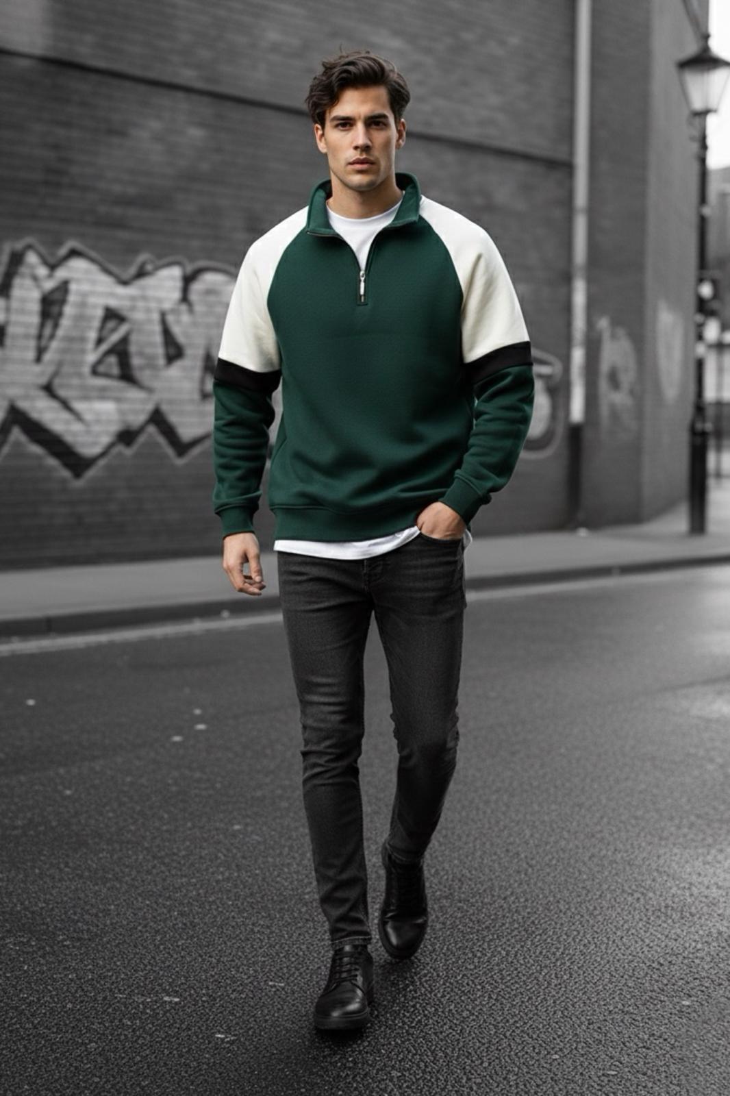 Wesst Üç İplik Şardonlu Yarım Fermuarlı Yaka Erkek Sweatshirt