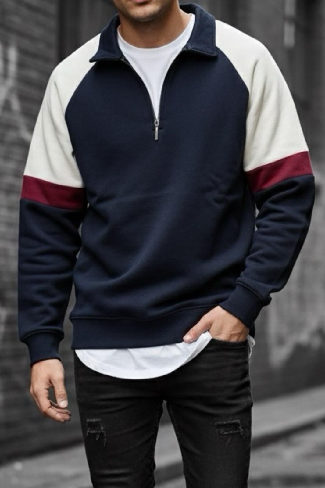 Wesst Üç İplik Şardonlu Yarım Fermuarlı Yaka Erkek Sweatshirt