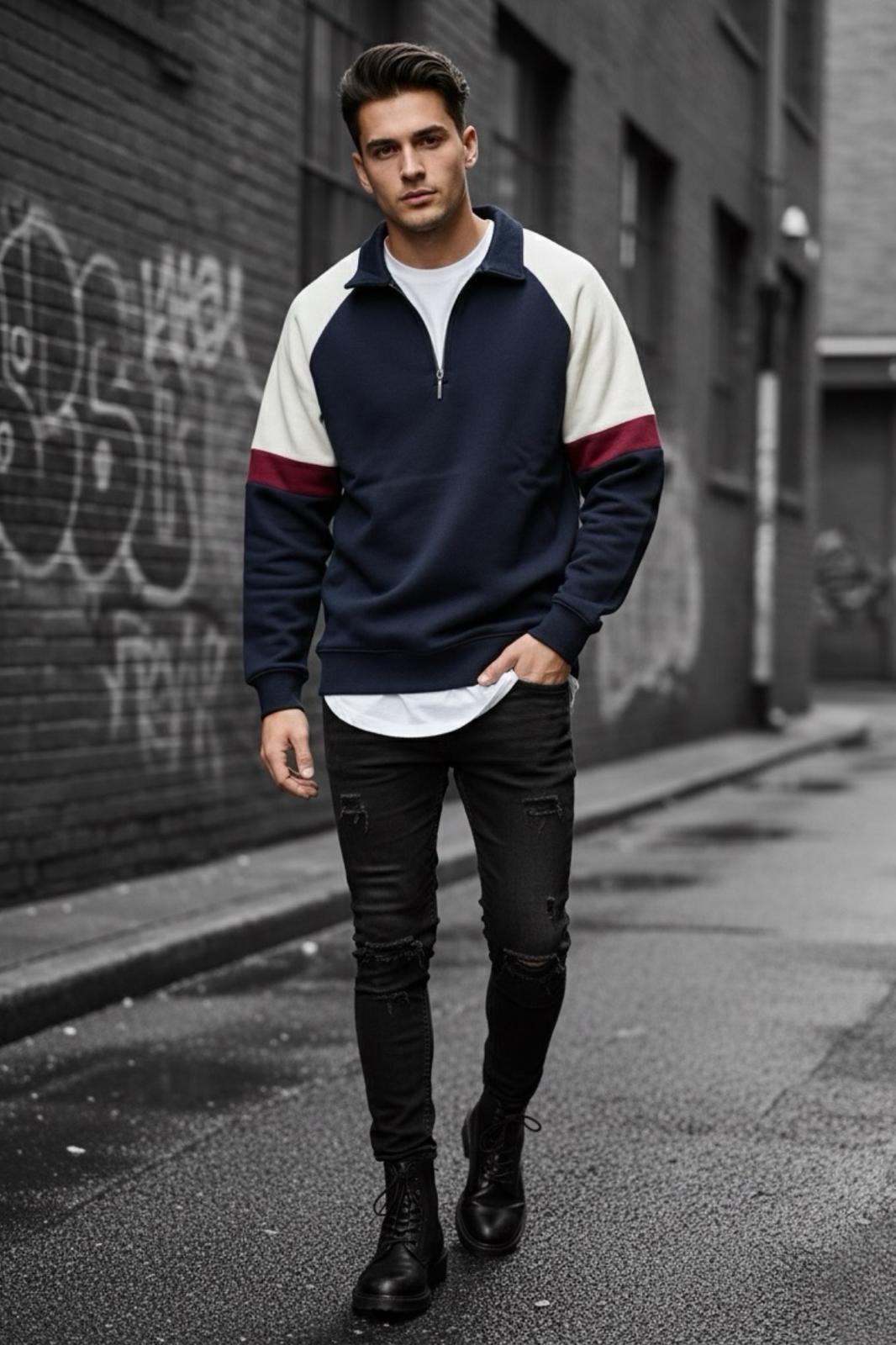 Wesst Üç İplik Şardonlu Yarım Fermuarlı Yaka Erkek Sweatshirt