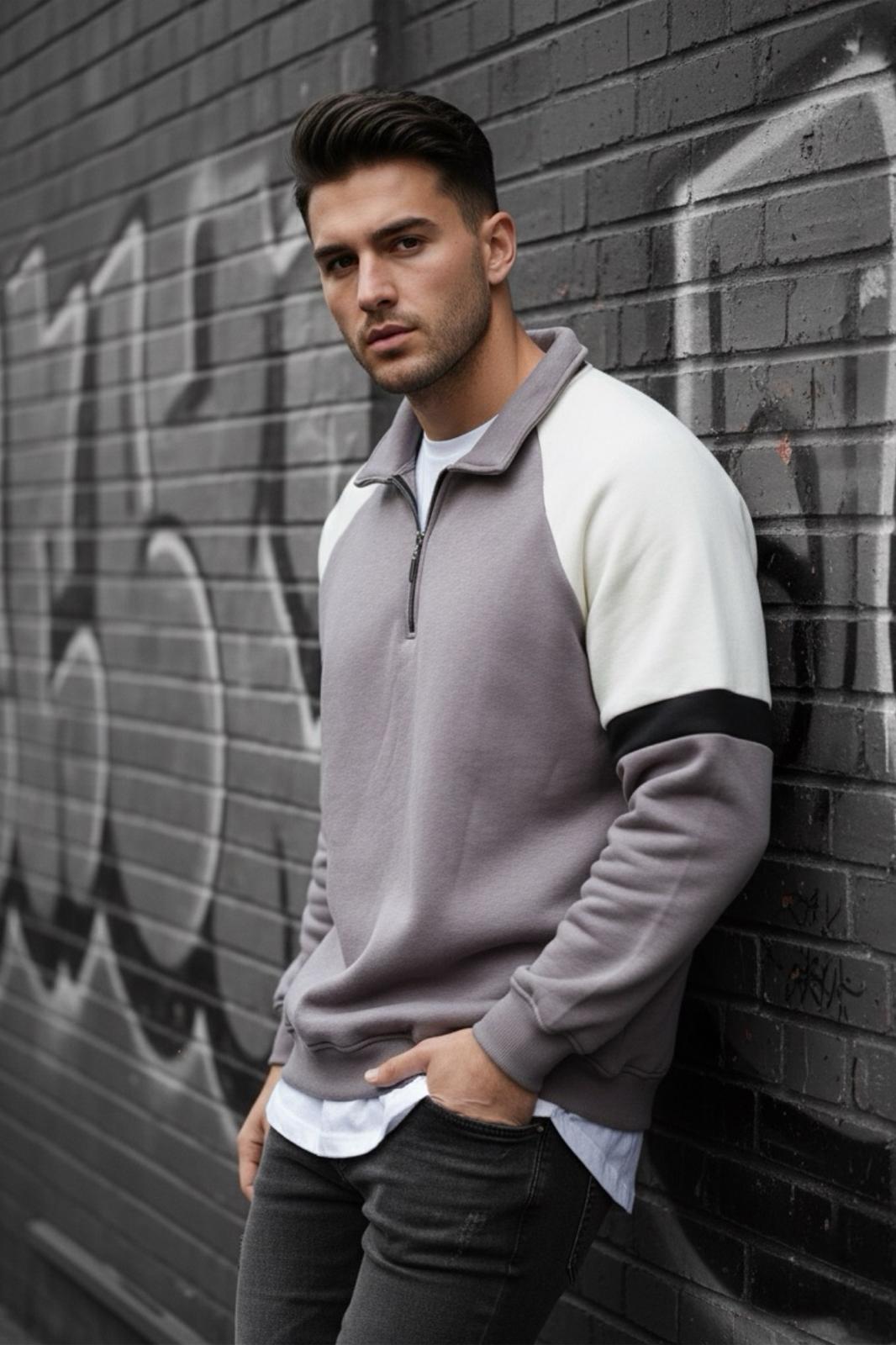 Wesst Üç İplik Şardonlu Yarım Fermuarlı Yaka Erkek Sweatshirt