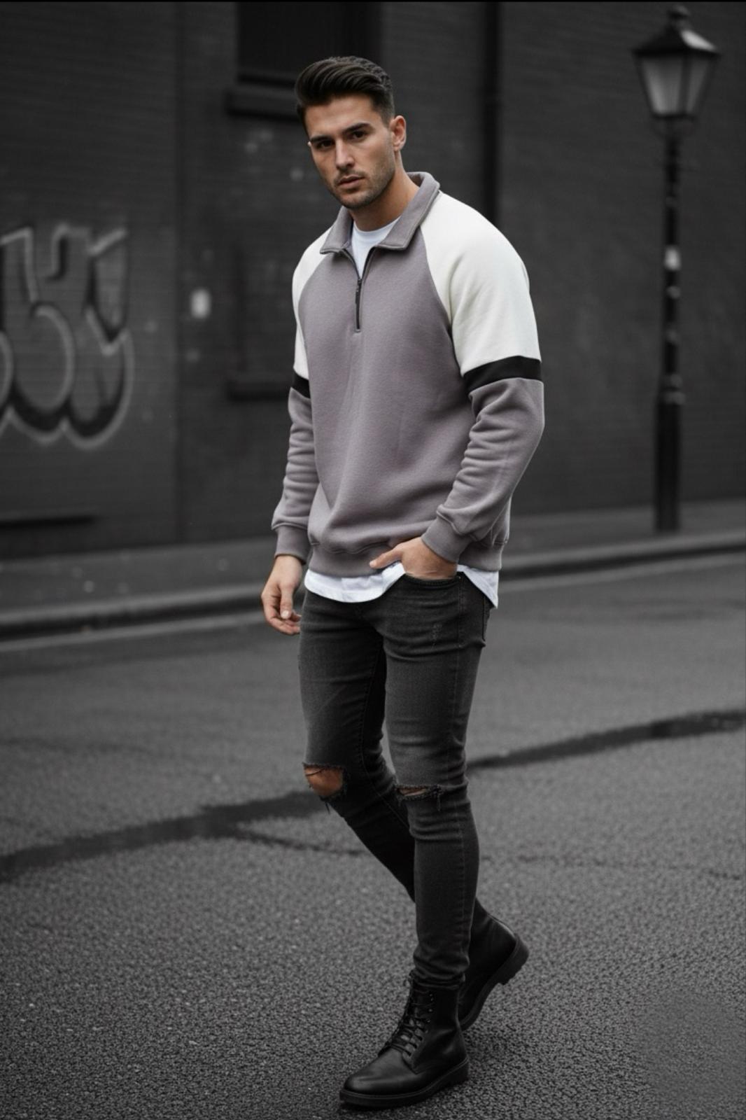 Wesst Üç İplik Şardonlu Yarım Fermuarlı Yaka Erkek Sweatshirt