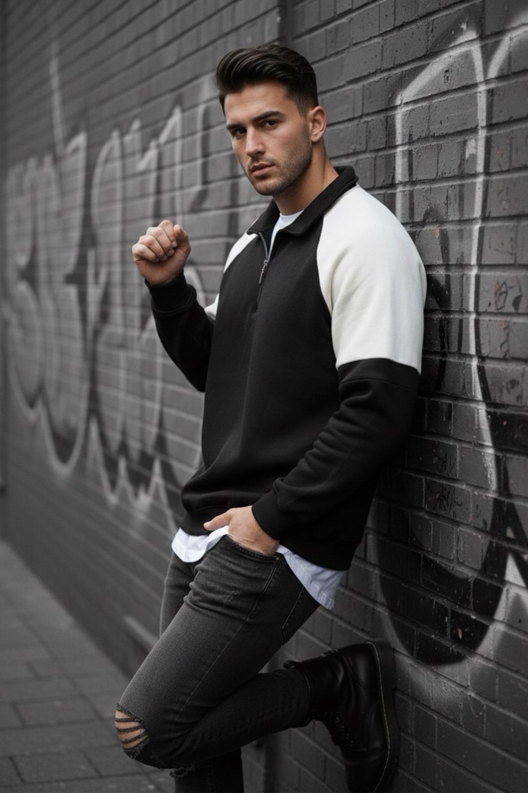 Wesst Üç İplik Şardonlu Yarım Fermuarlı Yaka Erkek Sweatshirt