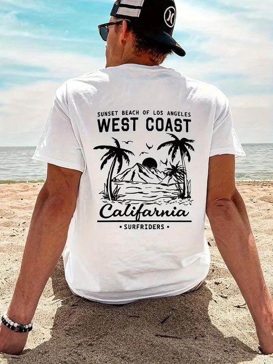 West Coast Surfriders California Baskılı Erkek Unisex Oversize Tişört Büyük Beden Tshirt
