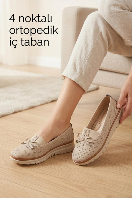 Wnt 107 Kadın Lazer Kesim 4 Noktalı Ortopedik  Günlük Loafer Anne Ayakkabı