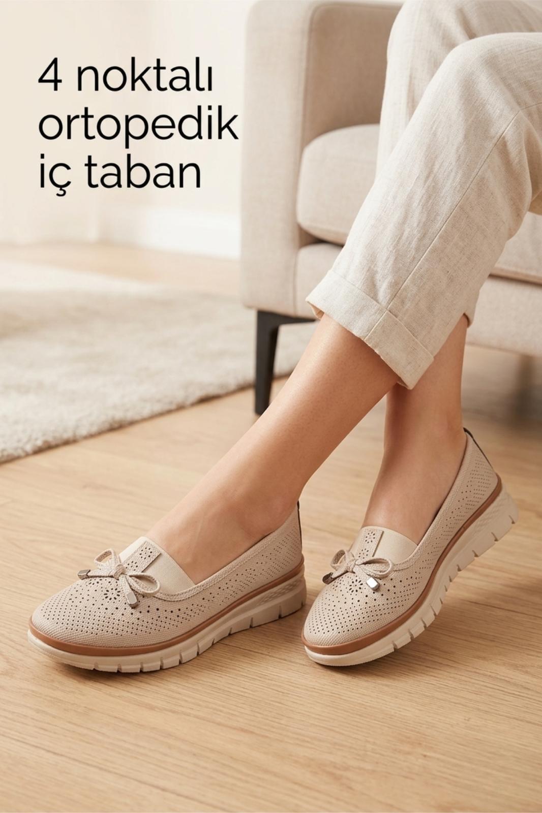 Wnt 107 Kadın Lazer Kesim 4 Noktalı Ortopedik  Günlük Loafer Anne Ayakkabı