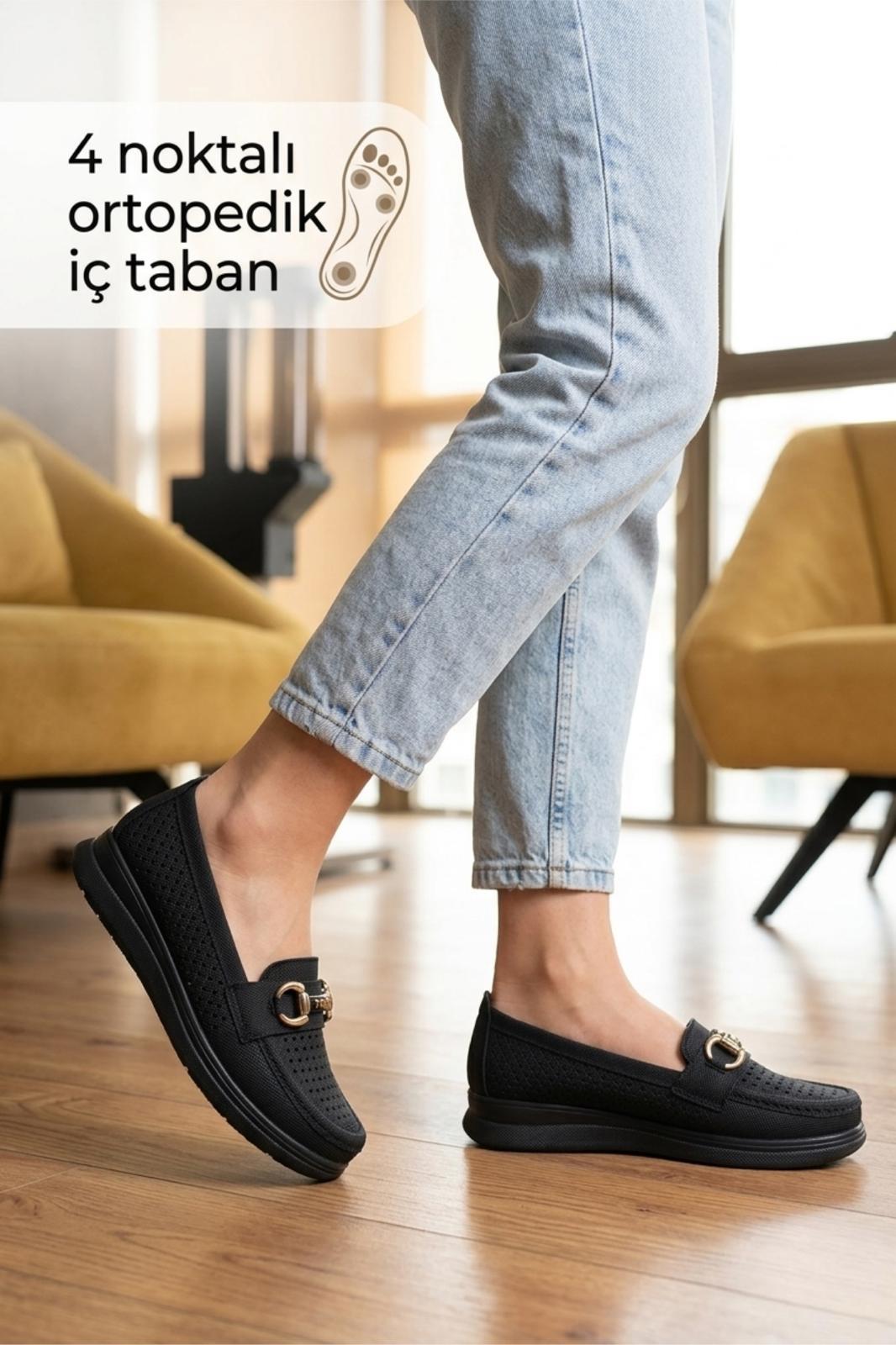 Wnt 201 Kadın Lazer Kesim 4 Noktalı Ortopedik  Günlük Loafer Anne Ayakkabı