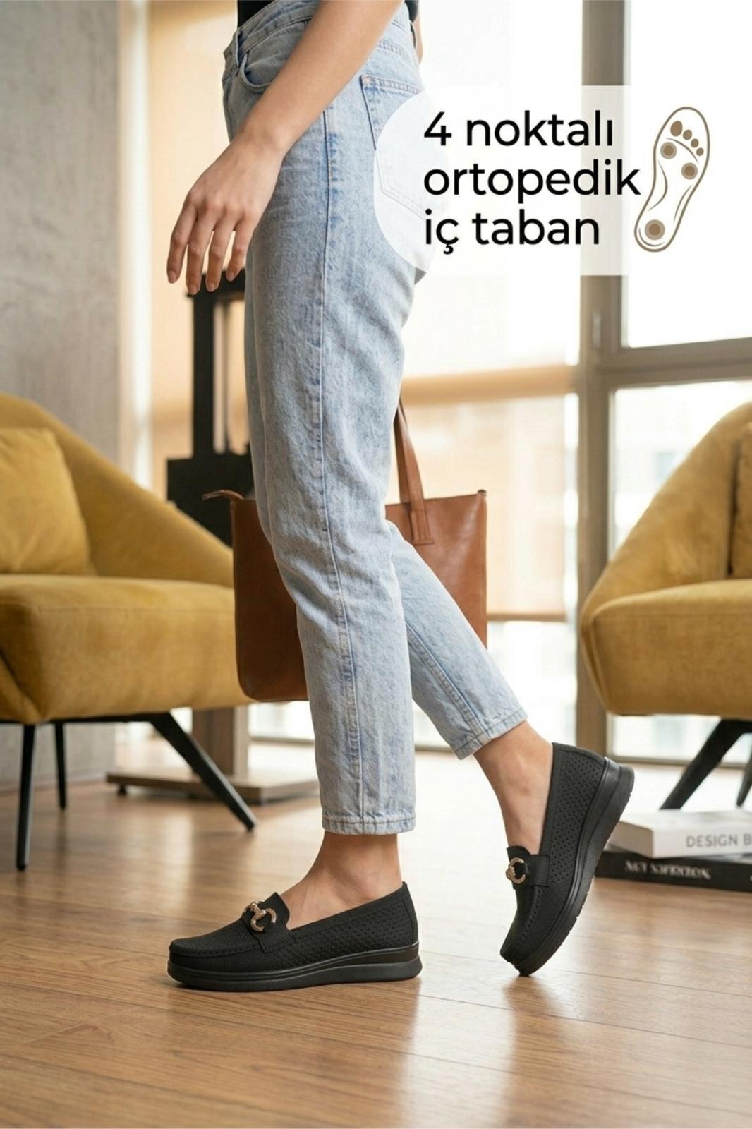 Wnt 201 Kadın Lazer Kesim 4 Noktalı Ortopedik  Günlük Loafer Anne Ayakkabı