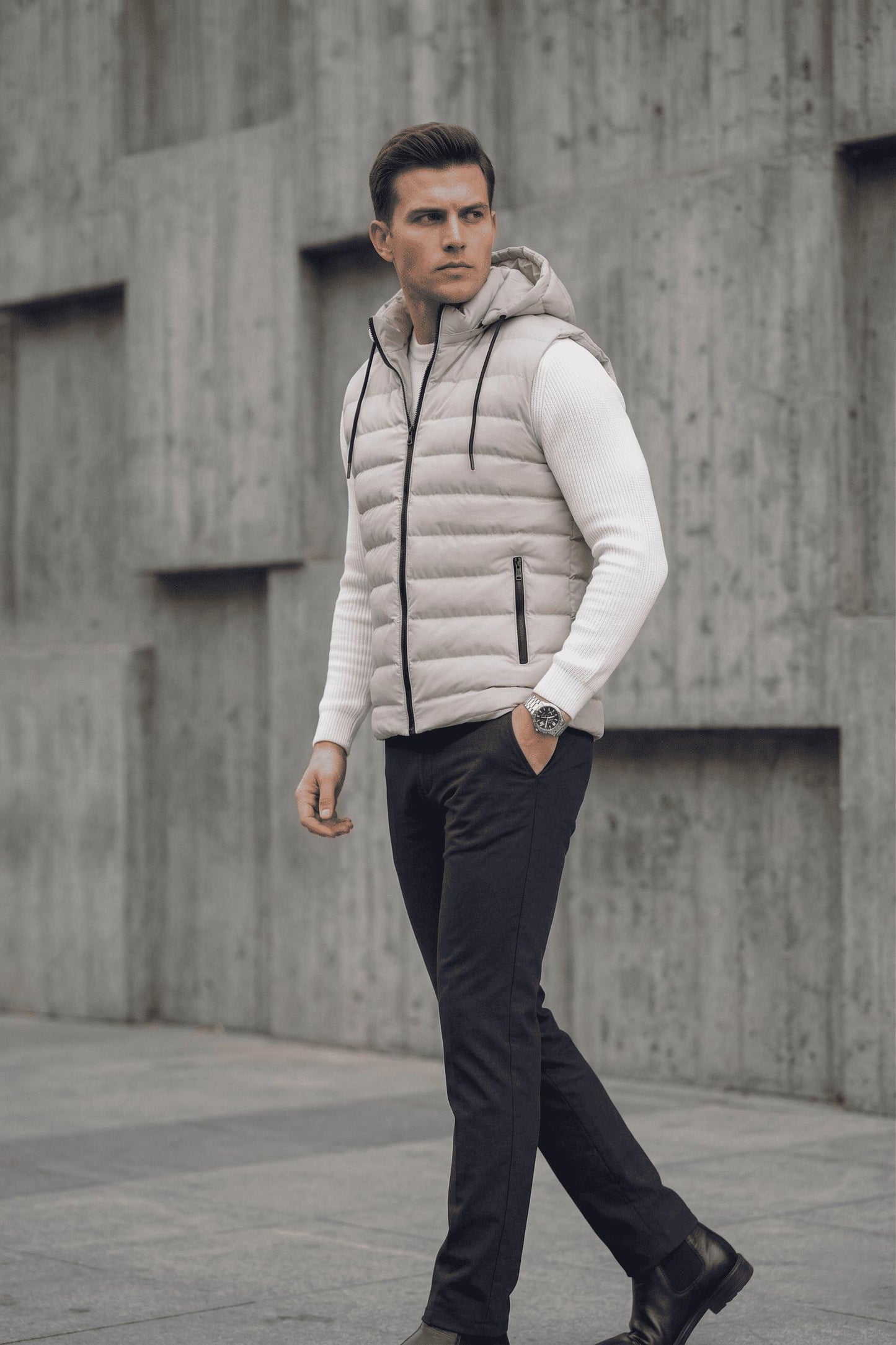 Yelly Slim Fit Fermuarlı Cep Detaylı Erkek Şişme Yelek - Çıkarılabilir Kapüşonlu & Astarlı