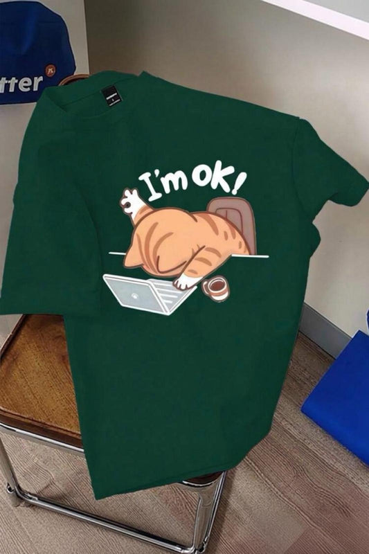 Yorgun Kedi İllüstrasyonlu Unisex Tasarım Tişört