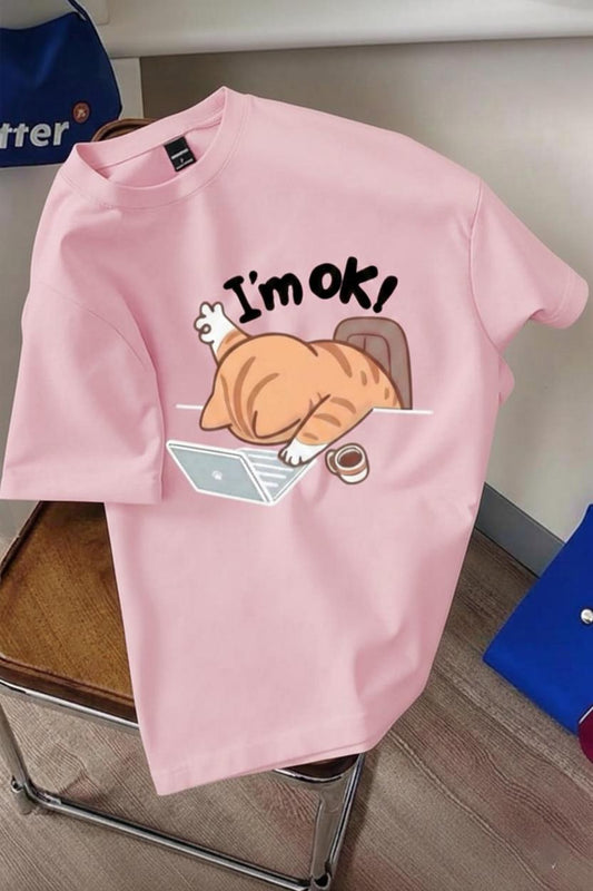 Yorgun Kedi İllüstrasyonlu Unisex Tasarım Tişört