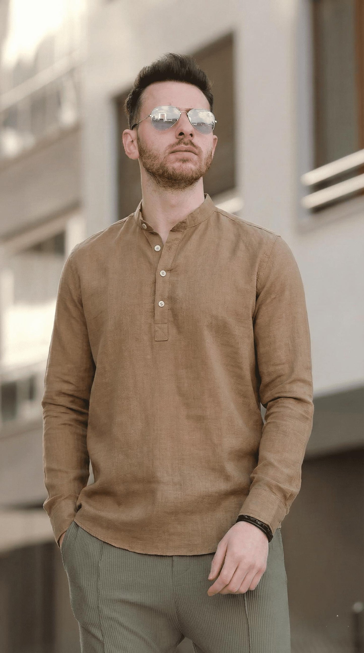 Zareh Slim Fit Kırınkıl Desen Yarım Pat Hakim Yaka Erkek Gömlek