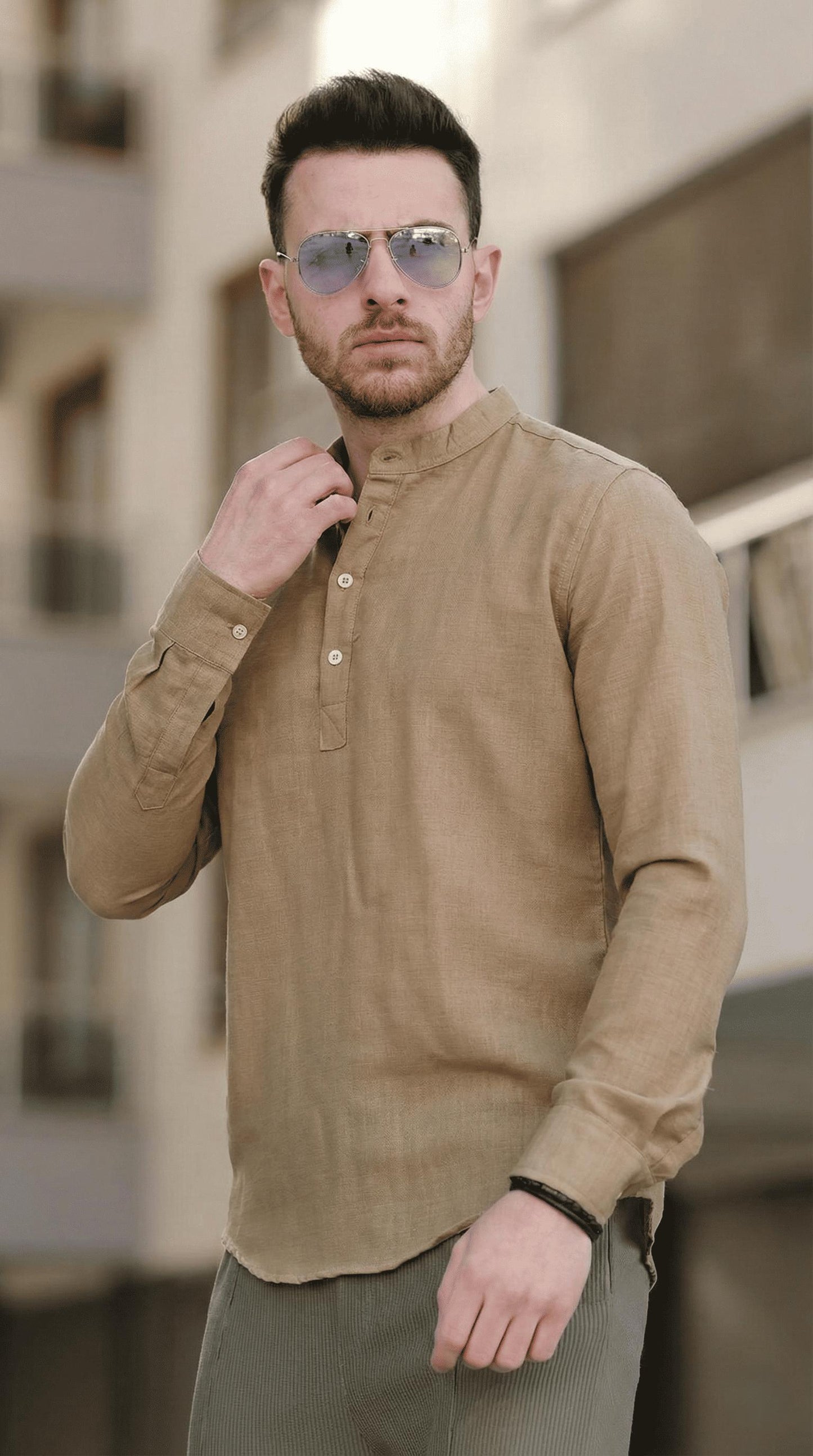 Zareh Slim Fit Kırınkıl Desen Yarım Pat Hakim Yaka Erkek Gömlek