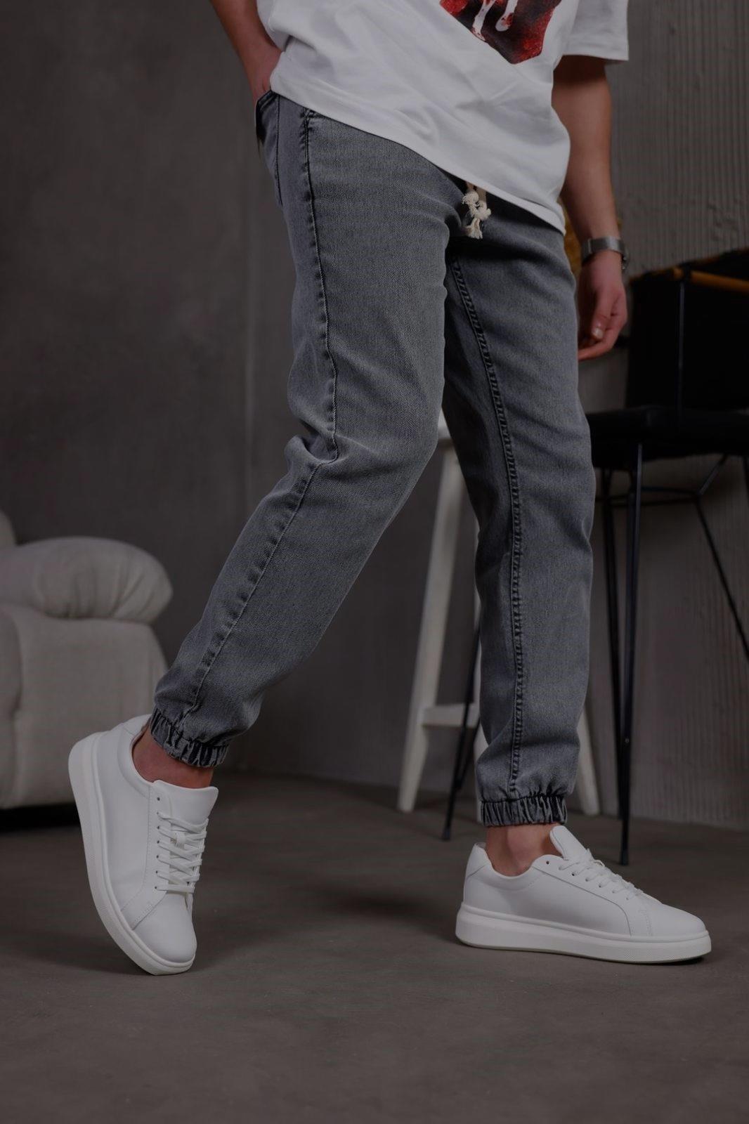 Zessi Paçası ve Beli Lastikli Slim Fit Likralı Kot Jogger Pantolon