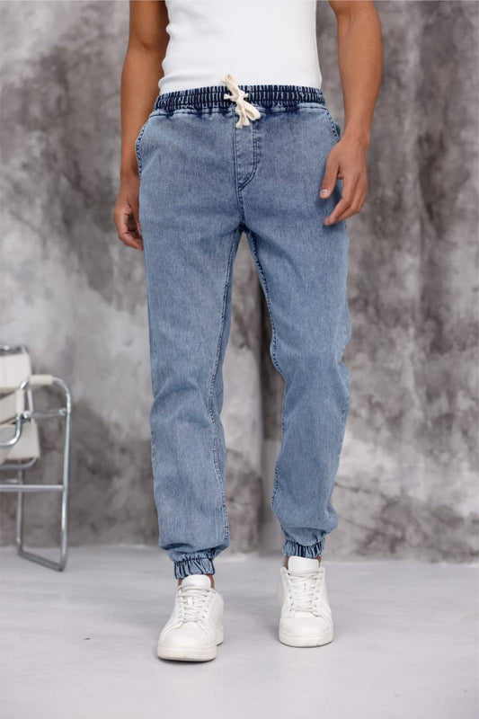 Zessi Paçası ve Beli Lastikli Slim Fit Likralı Kot Jogger Pantolon