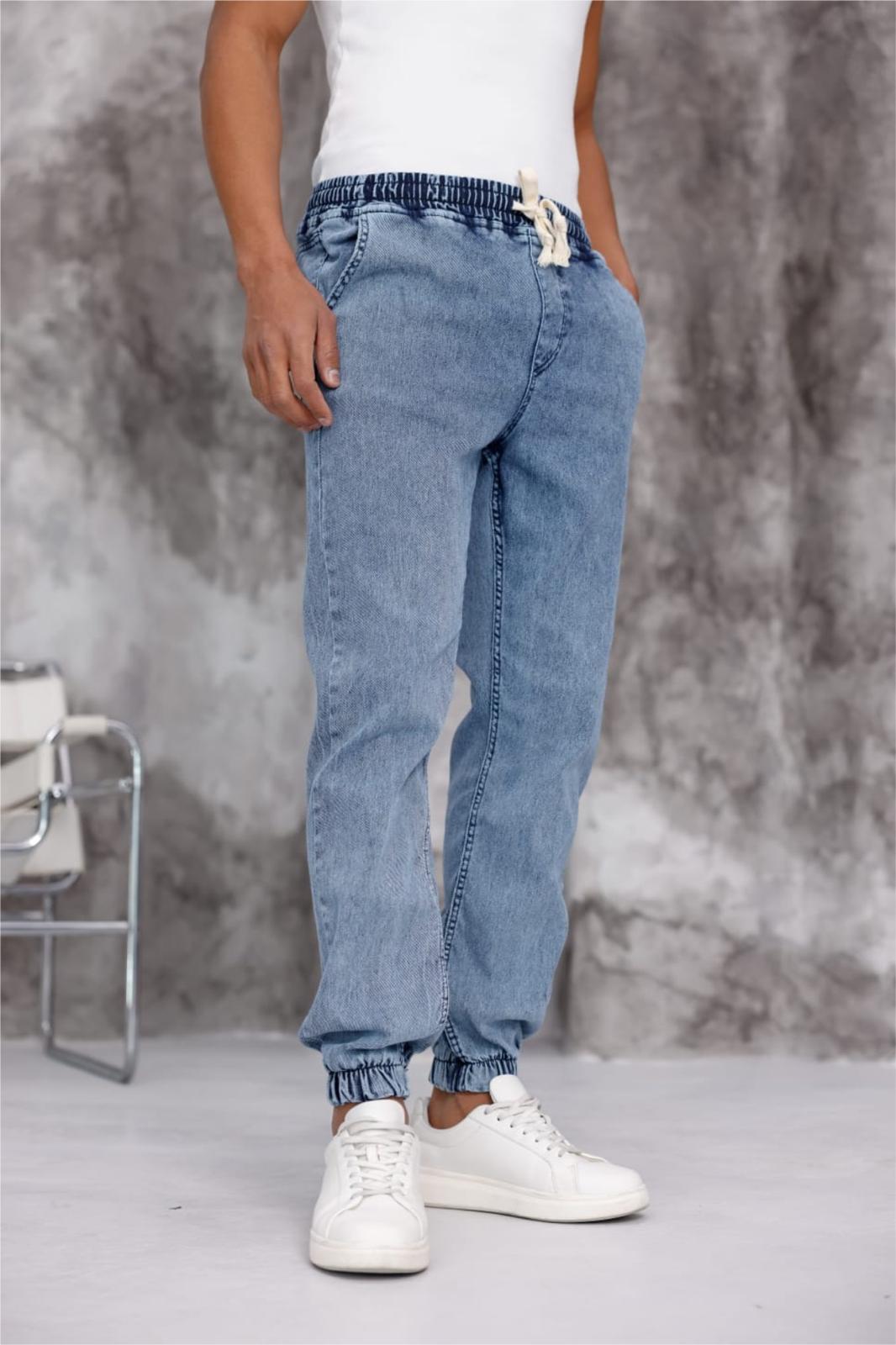 Zessi Paçası ve Beli Lastikli Slim Fit Likralı Kot Jogger Pantolon